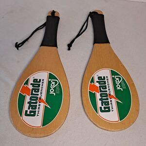 Vintage Jokari Champ Gatorade Racquet Paddle Ball Sport Wooden USA Set Of 2